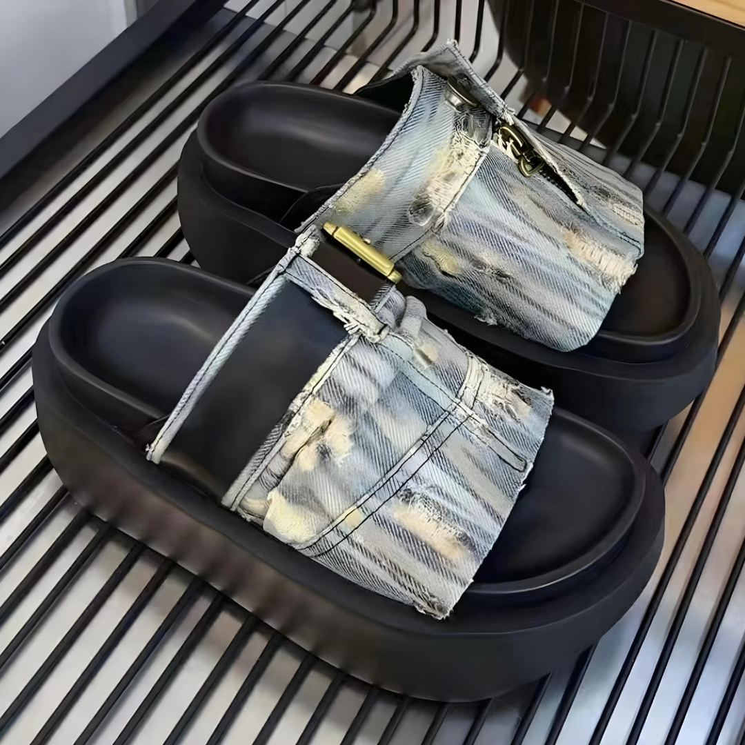 Denim Platform Causal Thick Platform Slippers