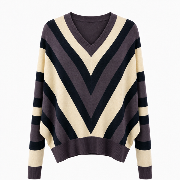 Chevron V-Neck Knit Sweater