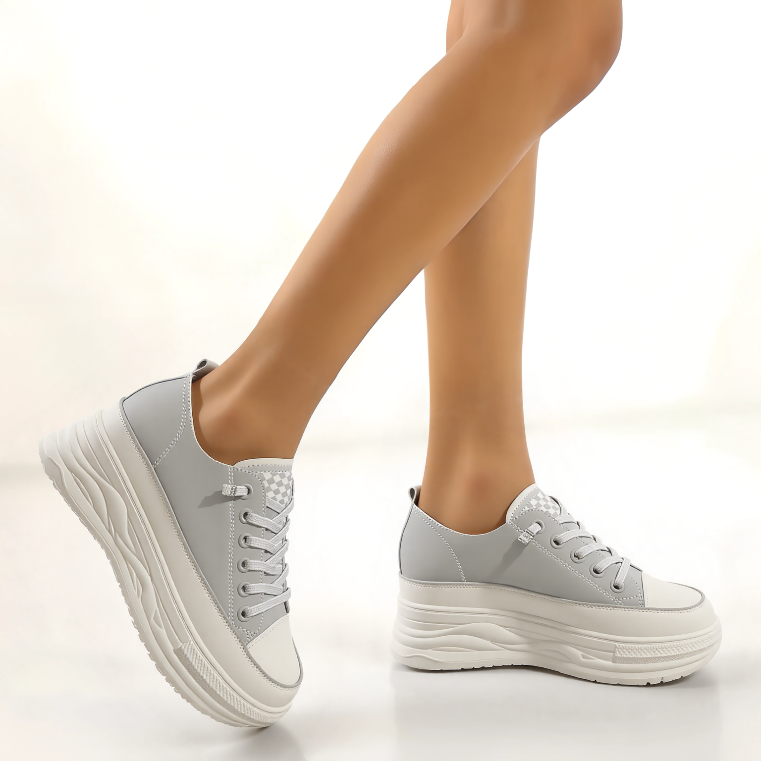 Checkered Tongue Elevated Platform Sneakers