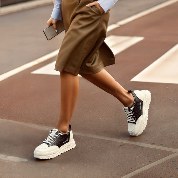 Dual-Tone Perforated Platform Sneakers
