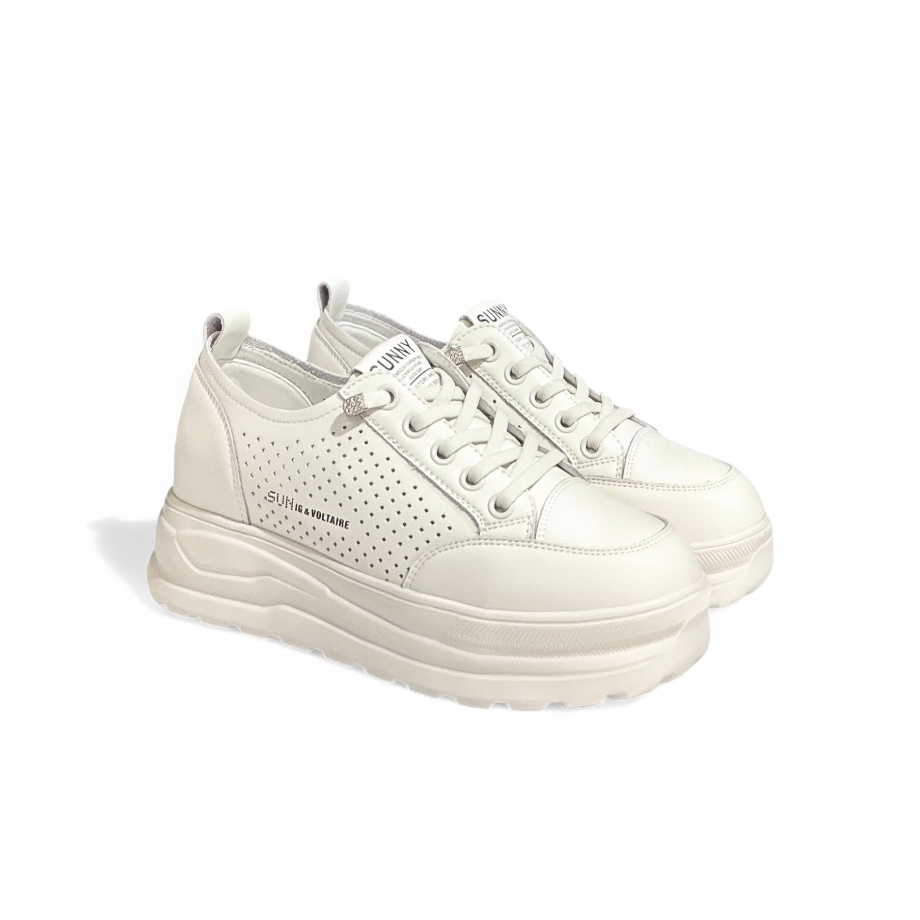 Dual-Tone Perforated Platform Sneakers
