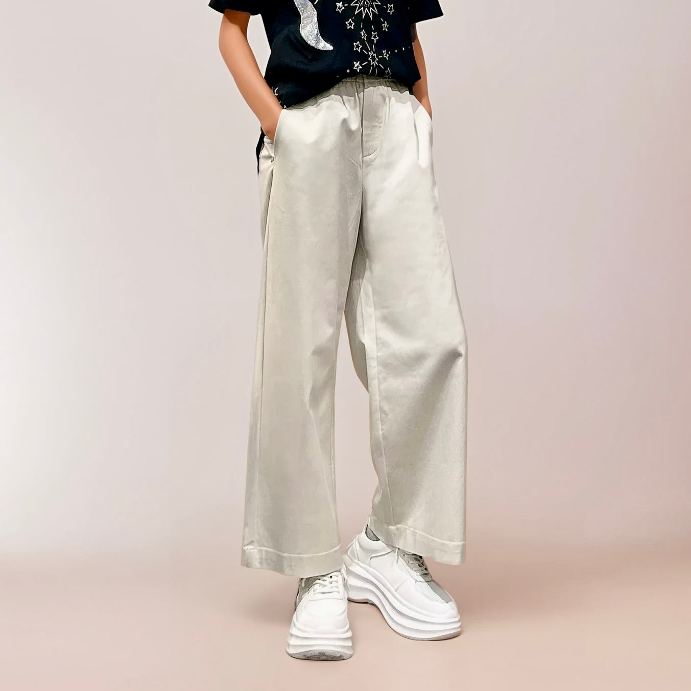 Silk-Blend Wide-Leg Trousers with Gold Leaf Accents