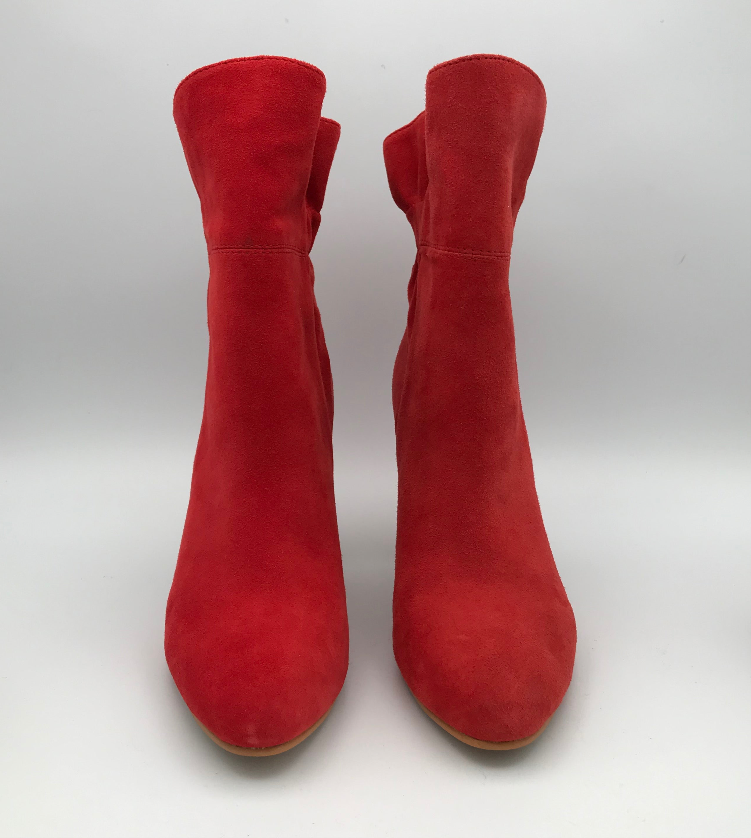 Round-Headed Red Suede Semicircular Coarse Heels Ankle Boots