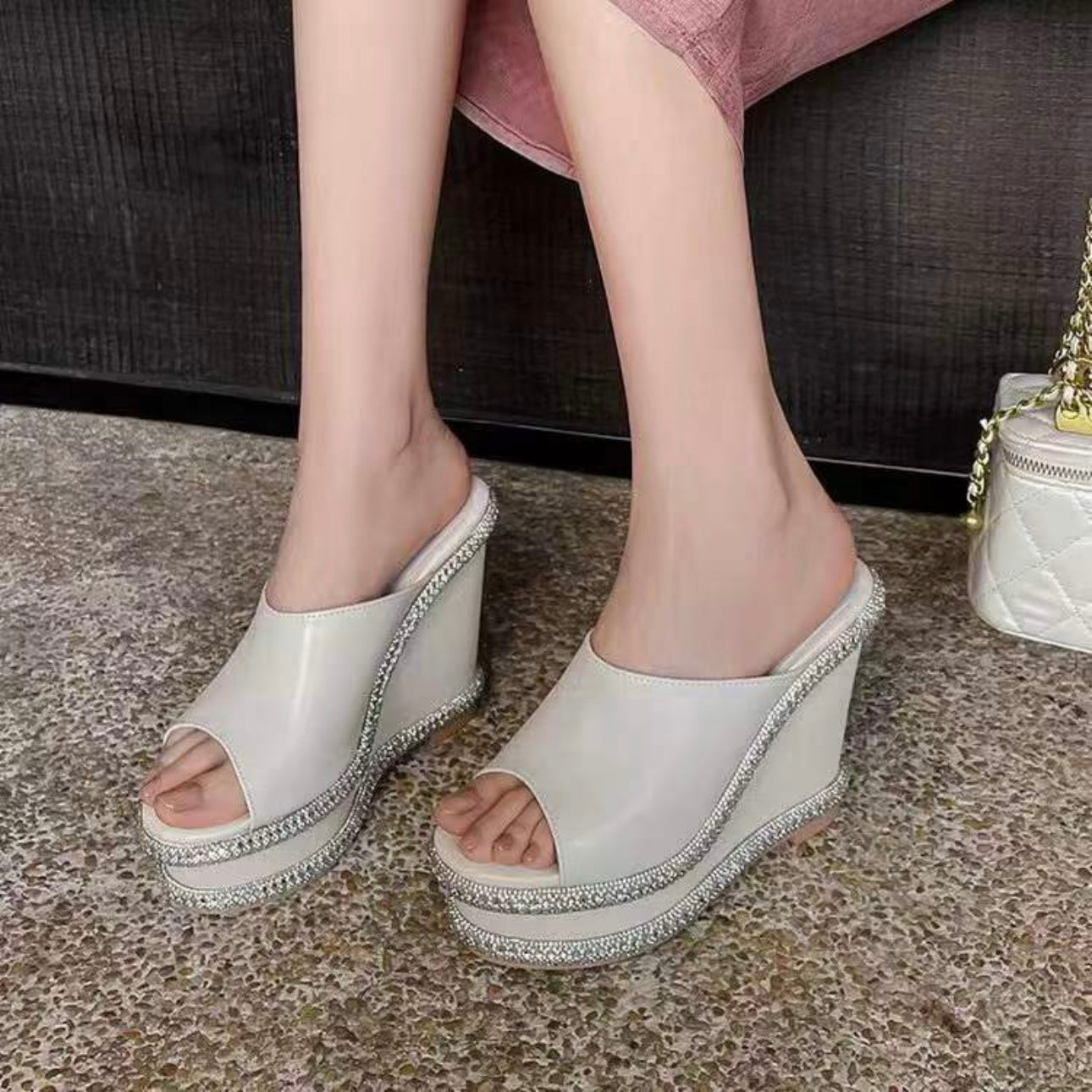 Crystal Wave Slip-On Wedge Sandals