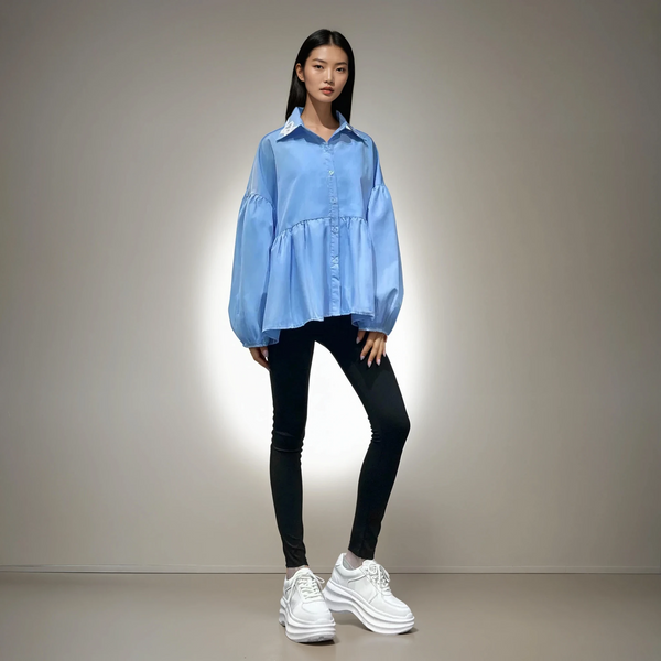 Billowed Collared Cotton-Silk Blouse