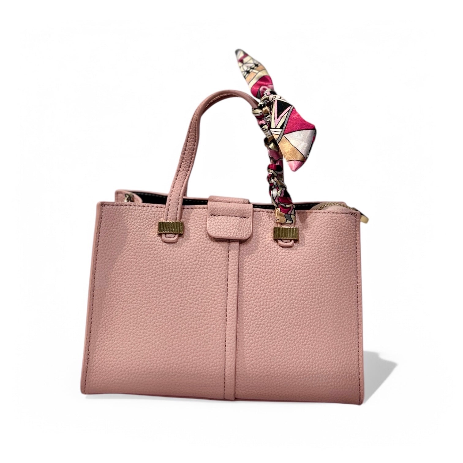 Structured Pink Tote with Twilly Chain Detail