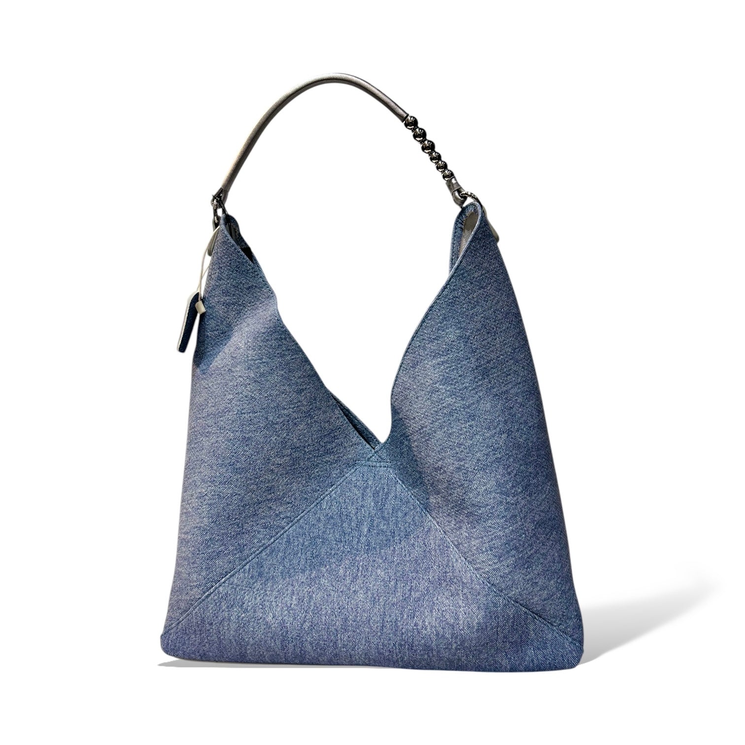 Denim-Effect Calfskin Hobo Bag with Metallic Mini Pocket