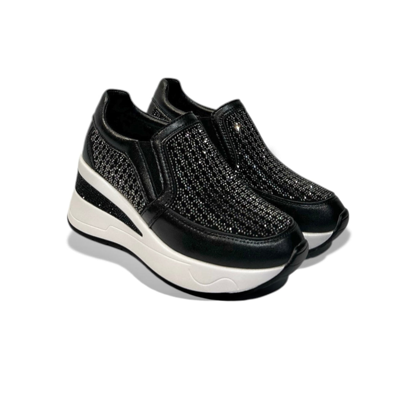Crystal-Embellished Knit Wedge Sneaker