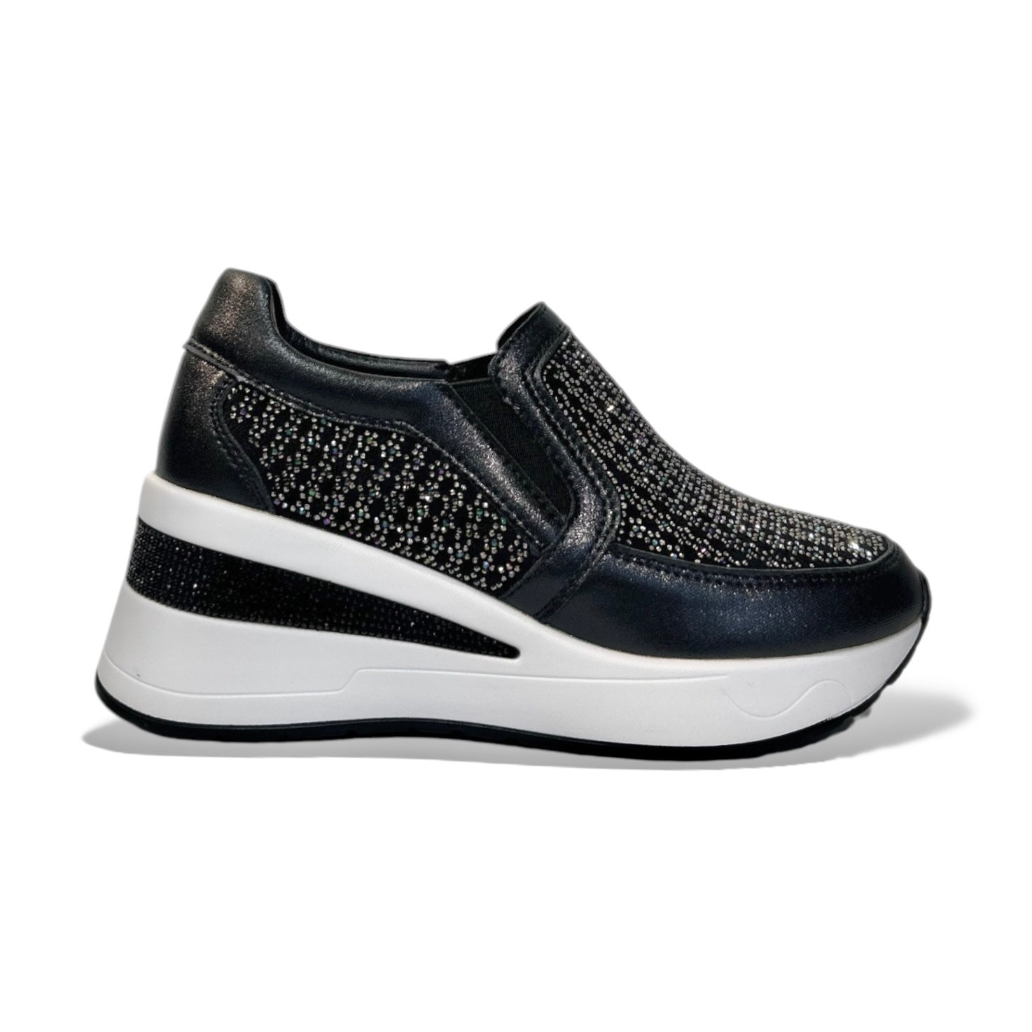 Crystal-Embellished Knit Wedge Sneaker