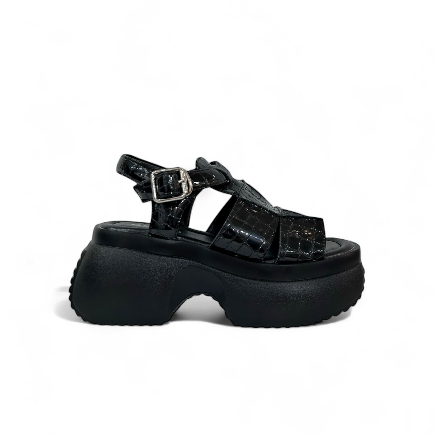 Gloss Croc-Embossed Platform Sandals