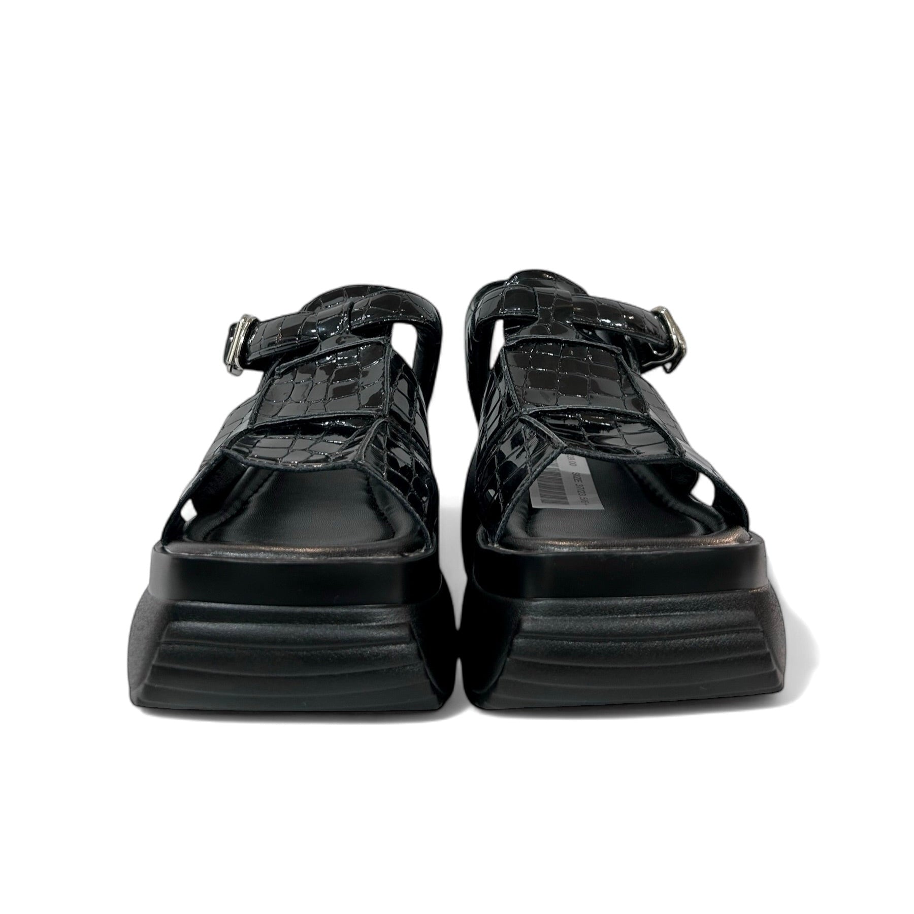Gloss Croc-Embossed Platform Sandals
