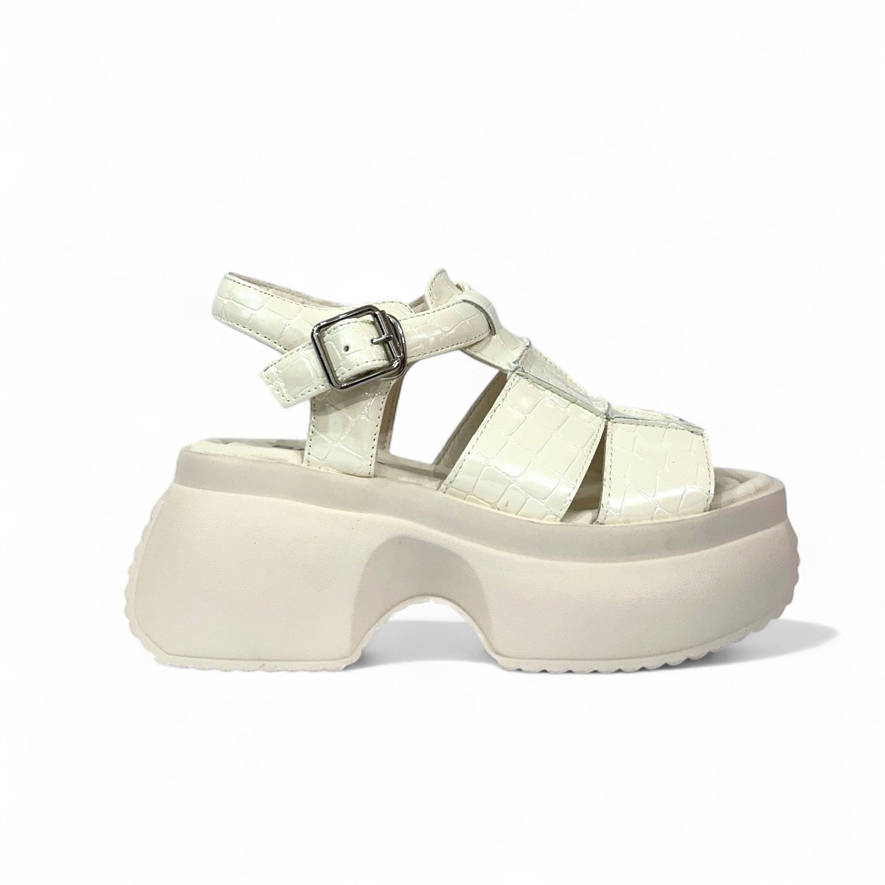 Gloss Croc-Embossed Platform Sandals