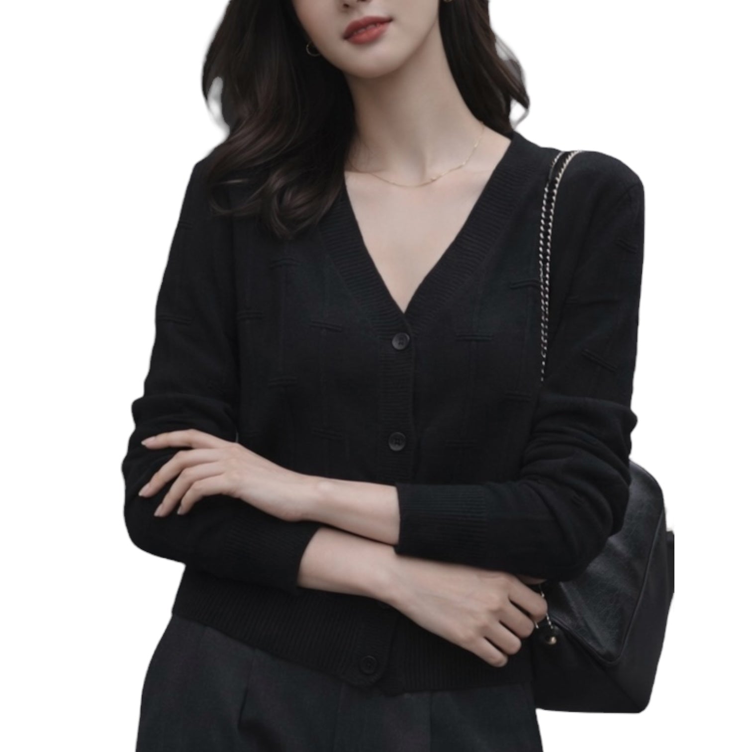 Textured V-Neck Knit Cardigan