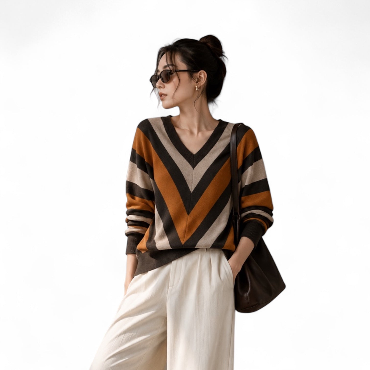 Chevron V-Neck Knit Sweater