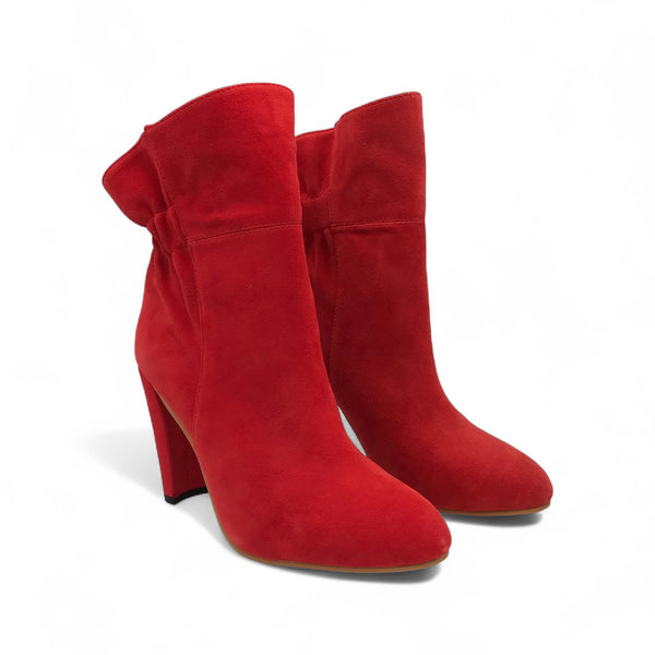 Round-Headed Red Suede Semicircular Coarse Heels Ankle Boots