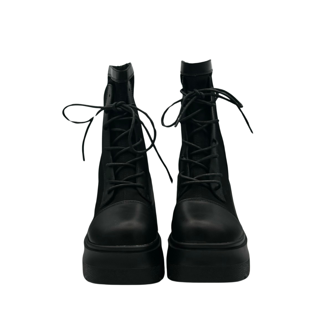 Lace-Up Mid Calf Leather Thicker Platform Boots