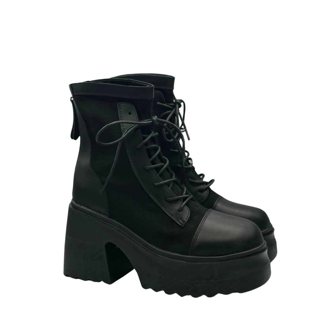 Lace-Up Mid Calf Leather Thicker Platform Boots