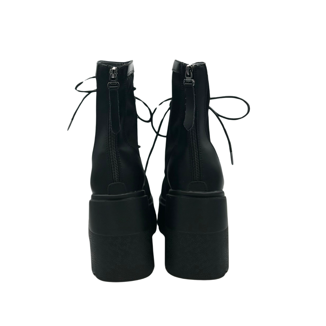 Lace-Up Mid Calf Leather Thicker Platform Boots