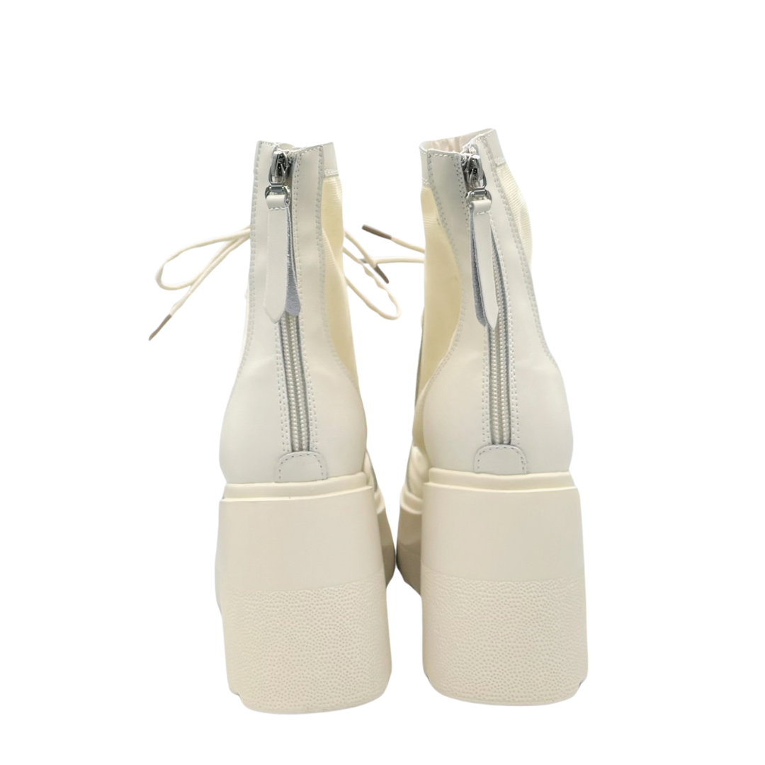 Lace-Up Mid Calf Leather Thicker Platform Boots