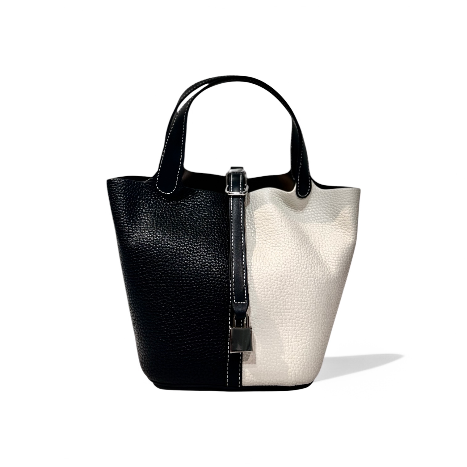 Two-Tone Pebbled Calfskin Bucket Tote