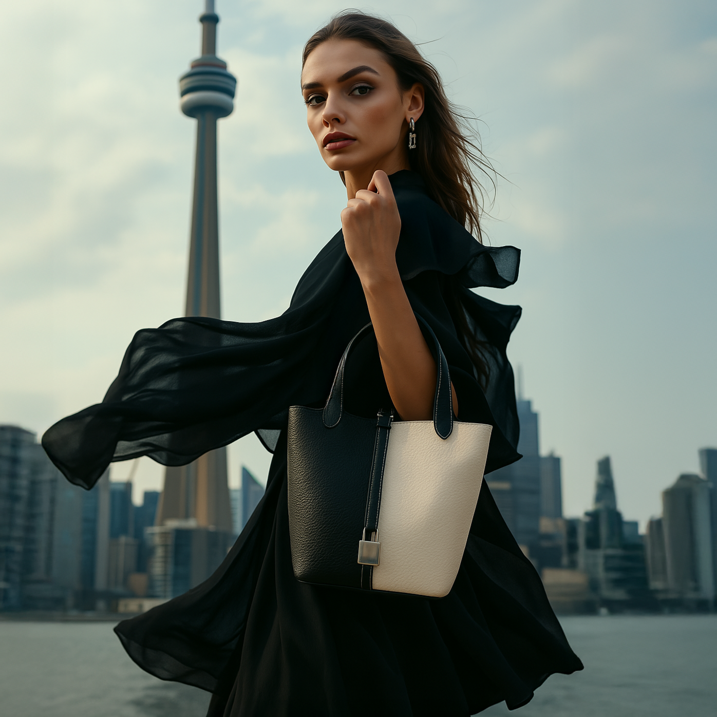 Two-Tone Pebbled Calfskin Bucket Tote
