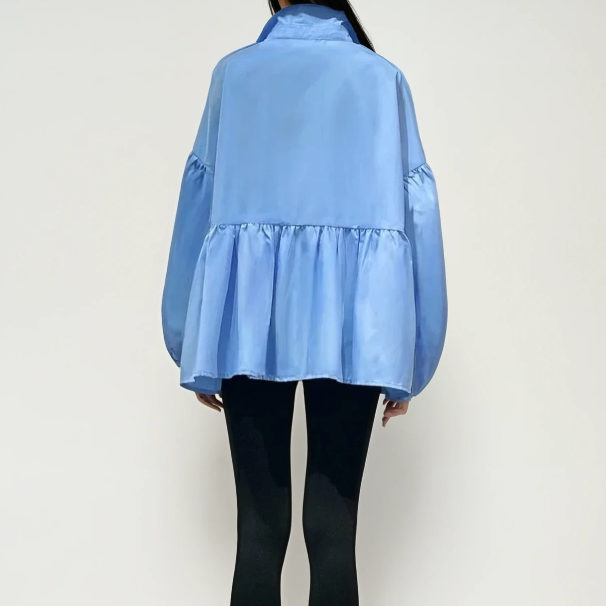 Billowed Collared Cotton-Silk Blouse