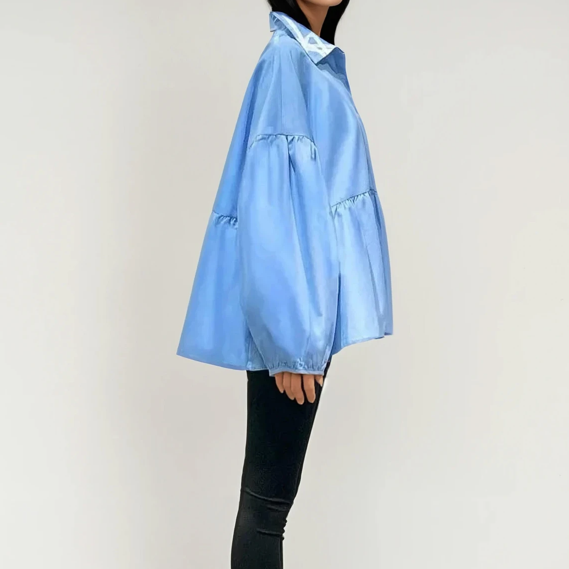 Billowed Collared Cotton-Silk Blouse