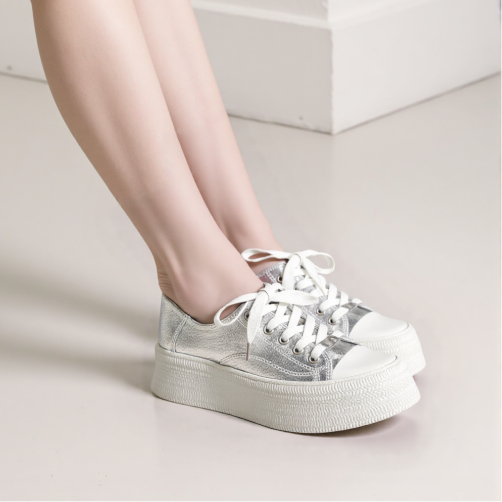 Monochrome Textured Platform Sneakers