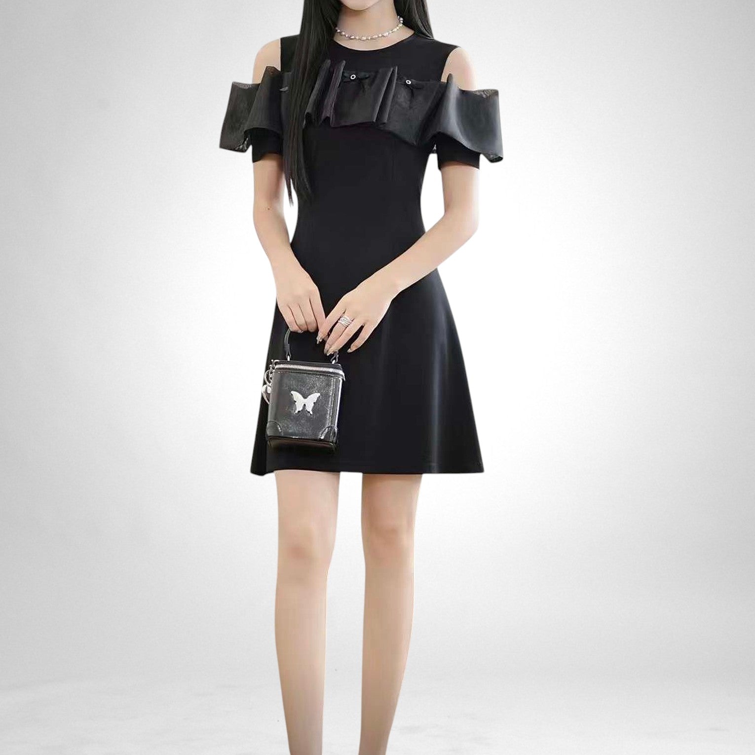 Ruffled Cold-Shoulder Cutout Dress