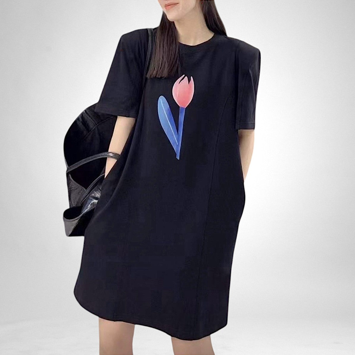 Tulip Print Oversized T-Shirt Dress