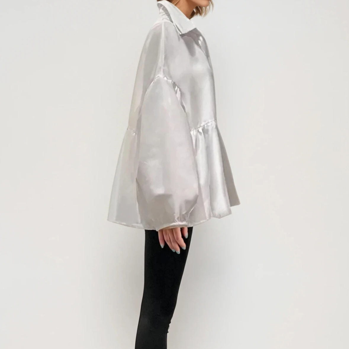 Billowed Collared Cotton-Silk Blouse